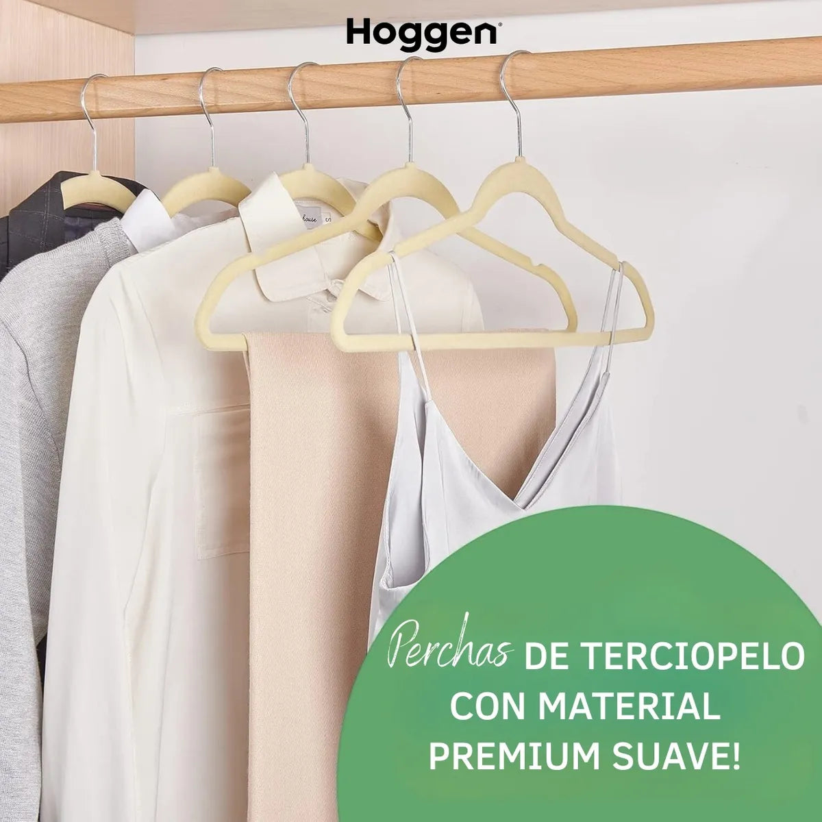 Perchas Terciopelo Adultos Antideslizante Beige X 20 Unidades