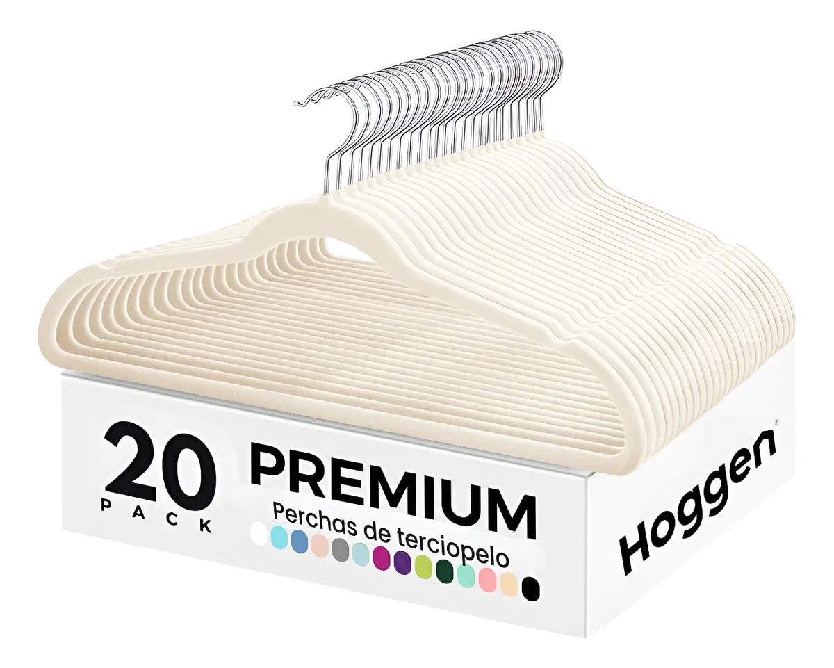 Perchas Terciopelo Adultos Antideslizante Beige X 20 Unidades
