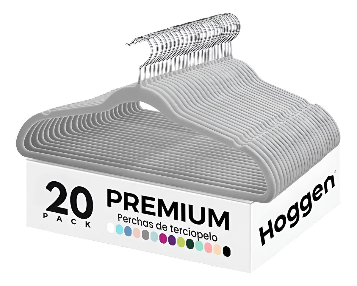 Perchas Terciopelo Adultos Antideslizante Gris X 20 Unidades