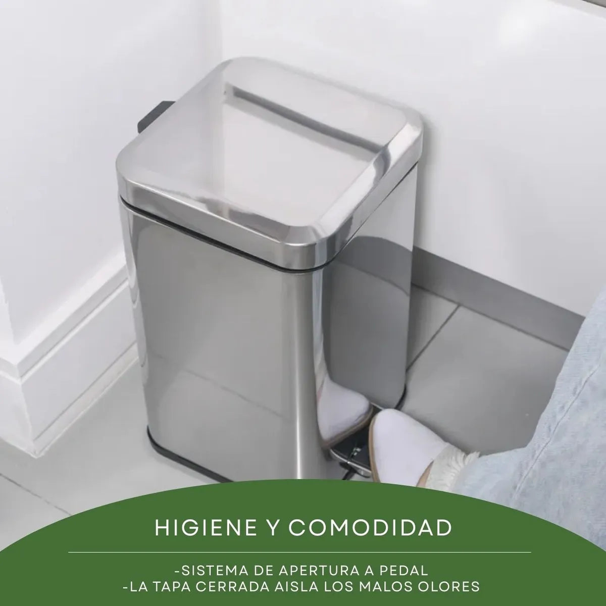Papelera Tacho De Basura Cuadrado Acero Inoxidable 20 Lts Plateado
