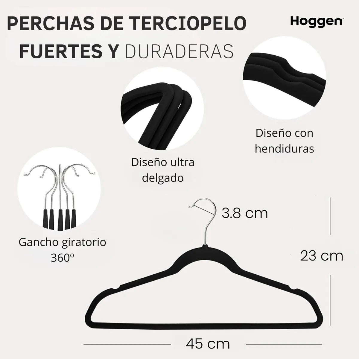 Perchas Terciopelo Adultos Antideslizante Negras X 10 Unidades
