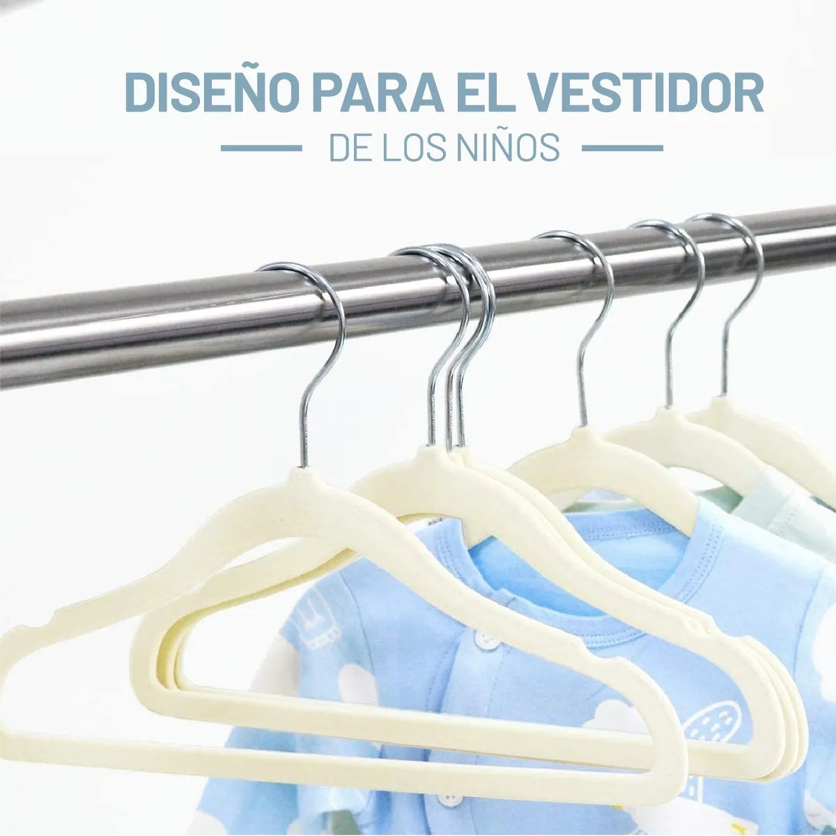 Perchas Terciopelo Kids Beige Niños Antideslizante X 10 Unidades