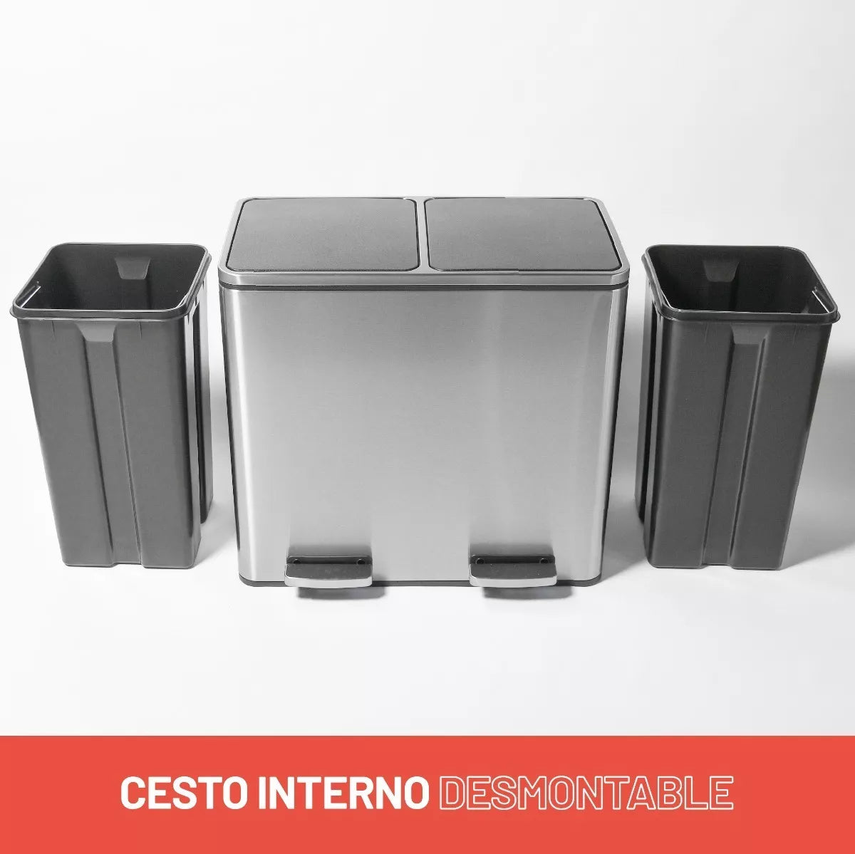 Cesto a pedal doble compartimento acero inoxidable 48 lts