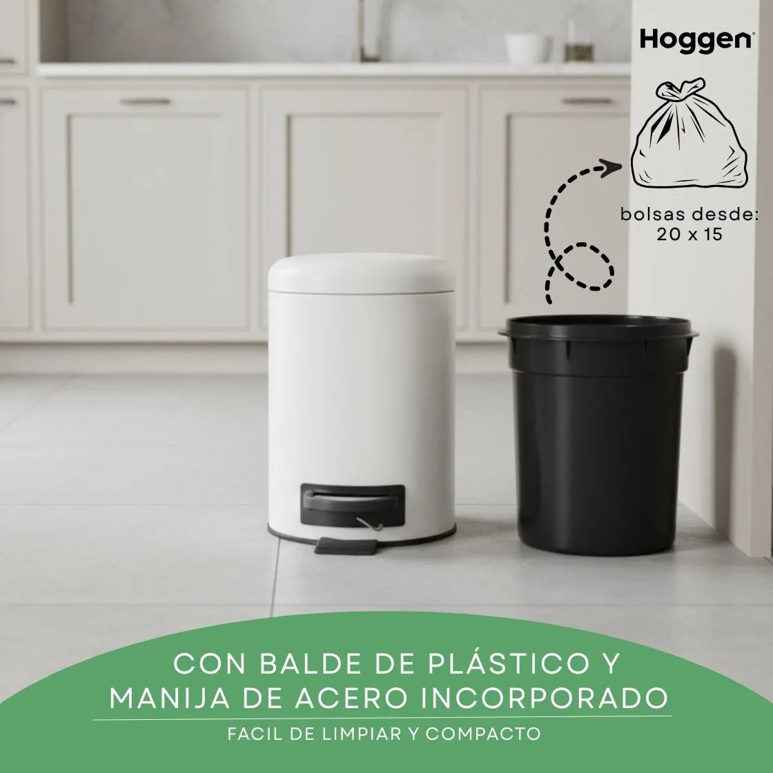 Cesto de Basura Redondo Acero Inoxidable Blanco 3 Lts