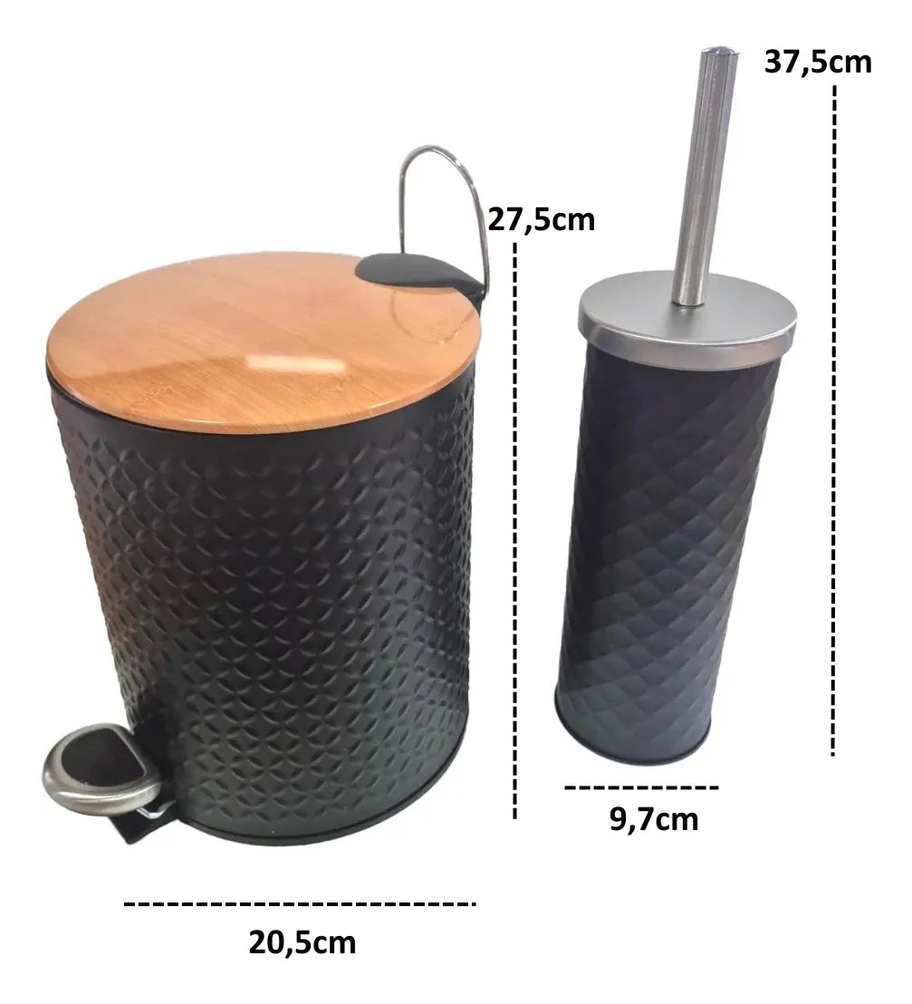 Tacho De Basura Basurero Pedal 5lts + Escobilla Baño Set Negro