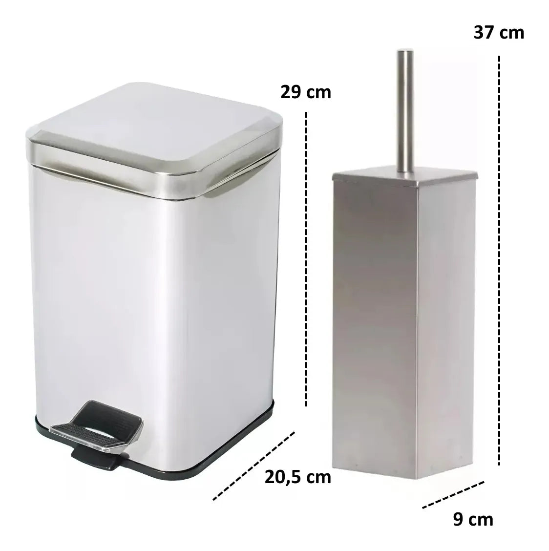 Set De Baño Papelera Tacho De Basura 6 Lts + Escobilla Inox Plateado
