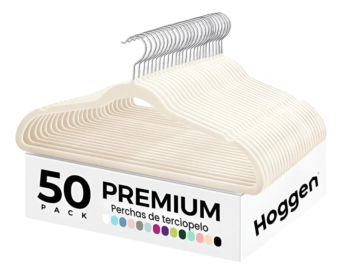 Perchas Terciopelo Adultos Antideslizante Beige X 50 Unidades
