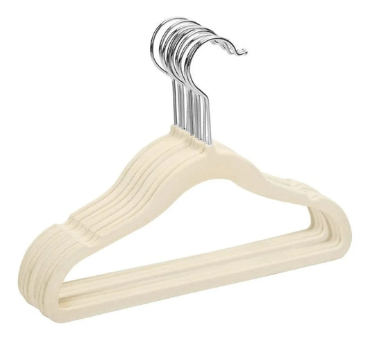 Perchas Terciopelo Kids Beige Niños Antideslizante X 100 Unidades