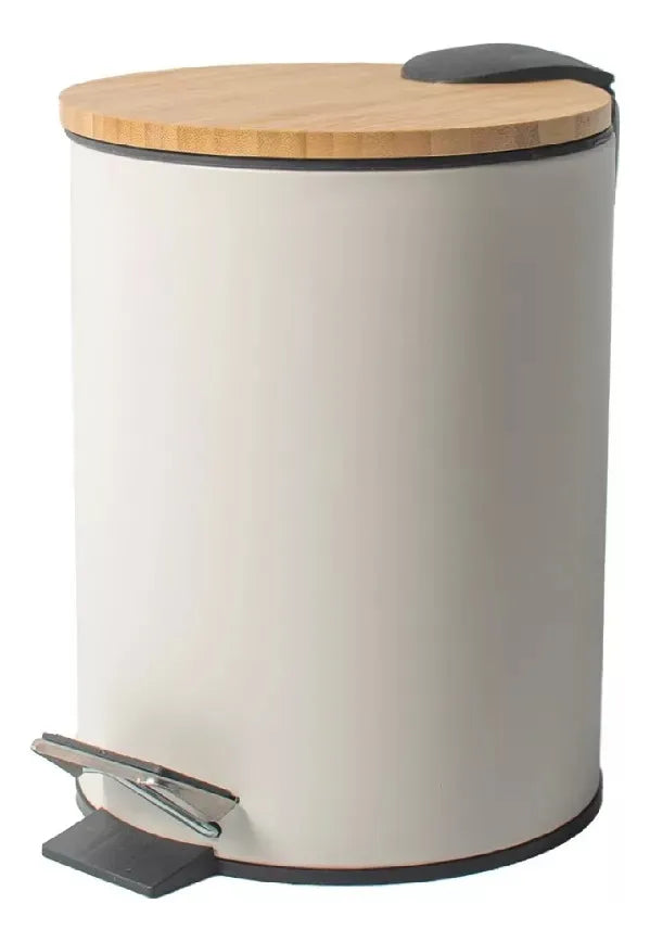 Cesto de Basura  Blanco Mate con Tapa Madera 3 Lts