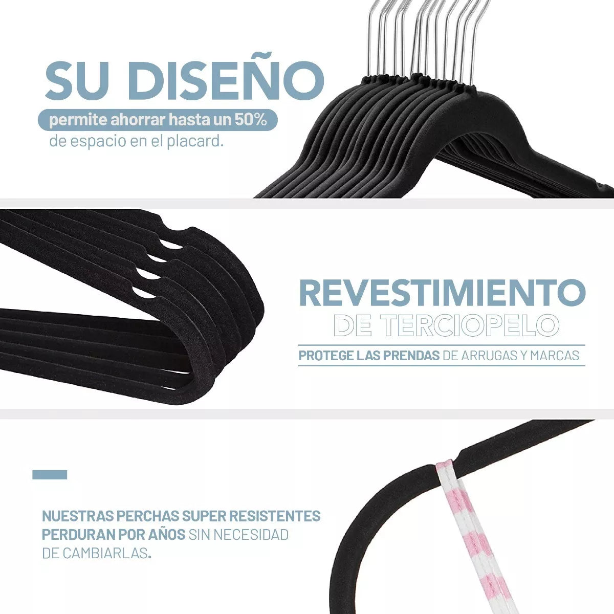 Perchas de Terciopelo Negra para Niños x 10 Unidades
