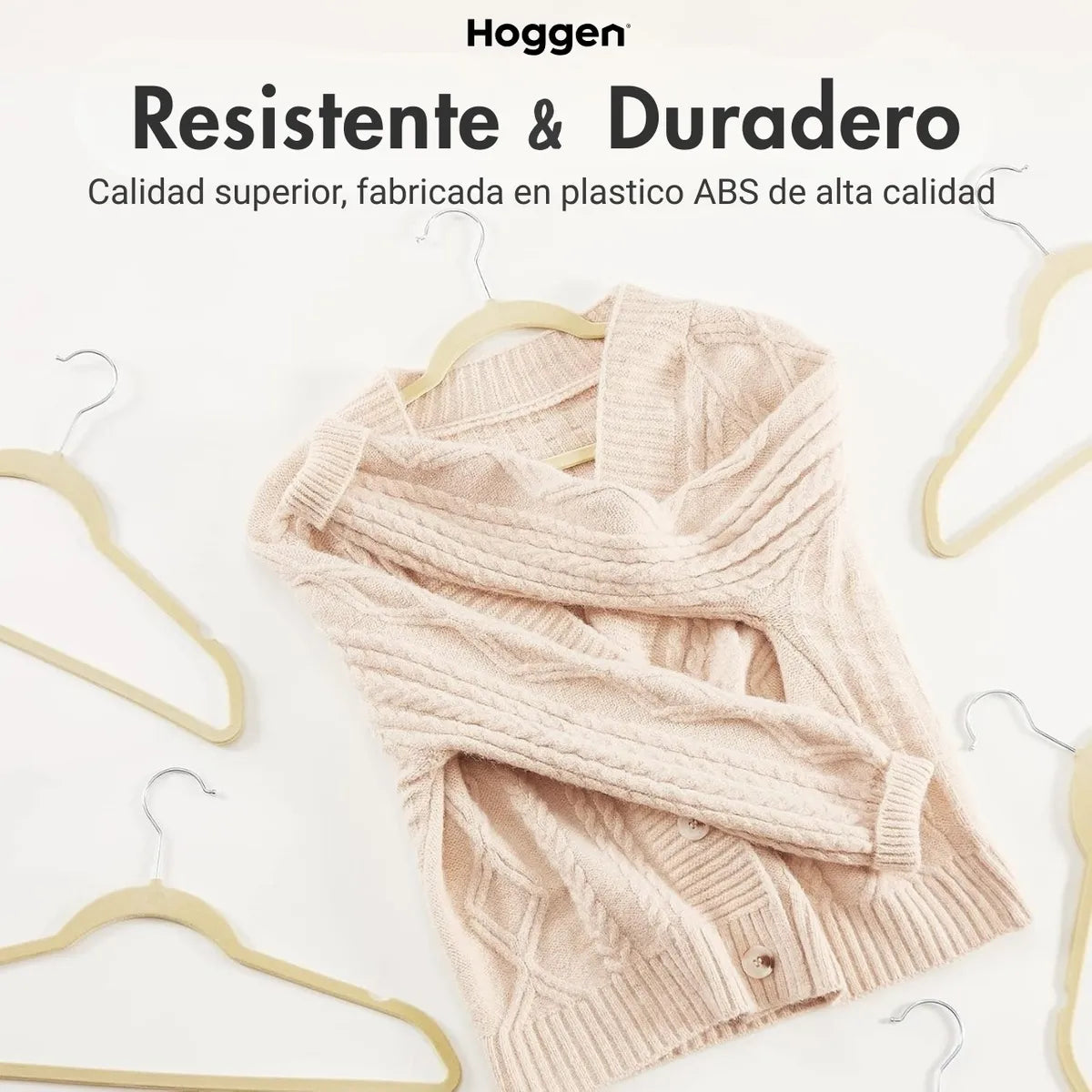 Perchas Terciopelo Adultos Antideslizante Beige X 20 Unidades