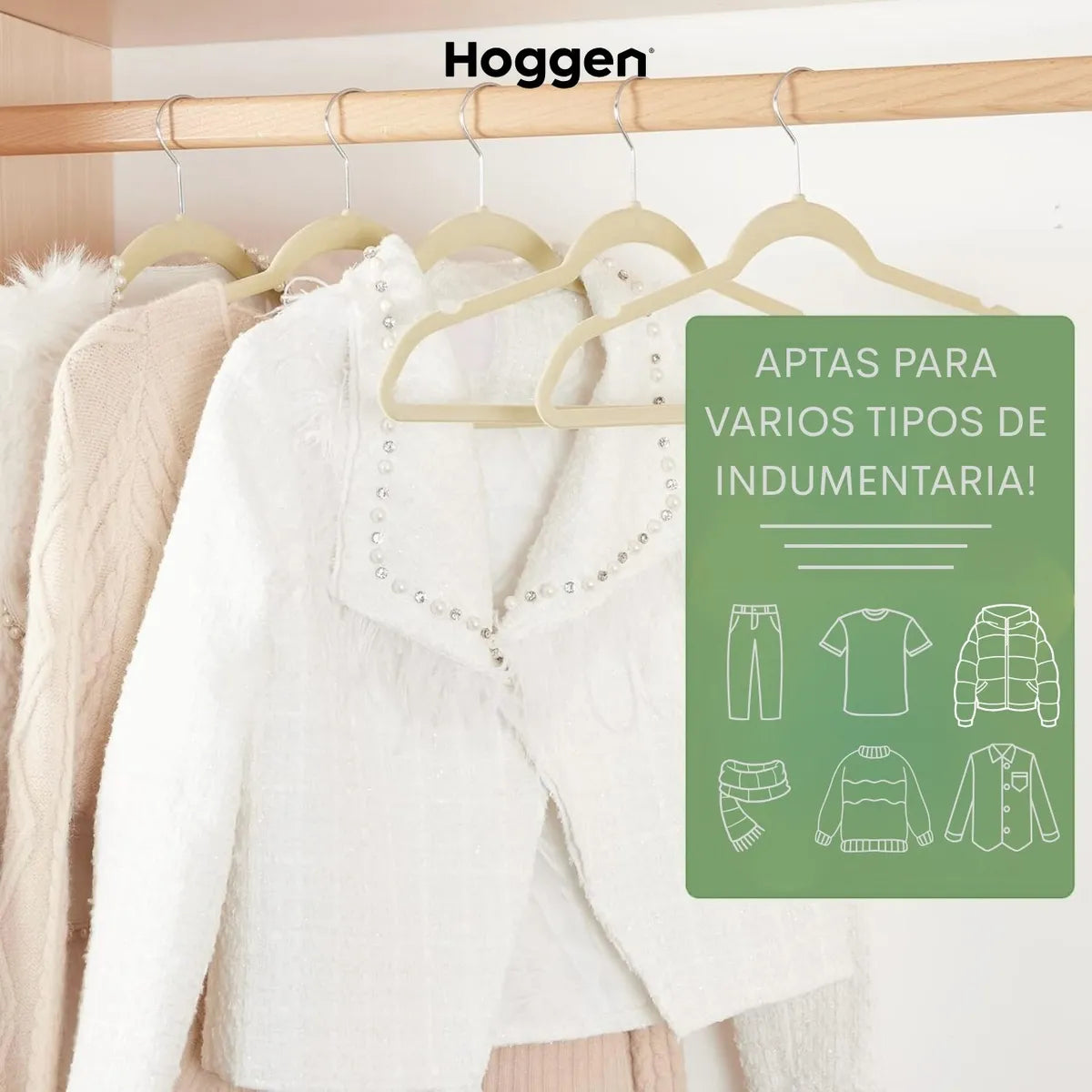Perchas Terciopelo Adultos Antideslizante Beige X 20 Unidades