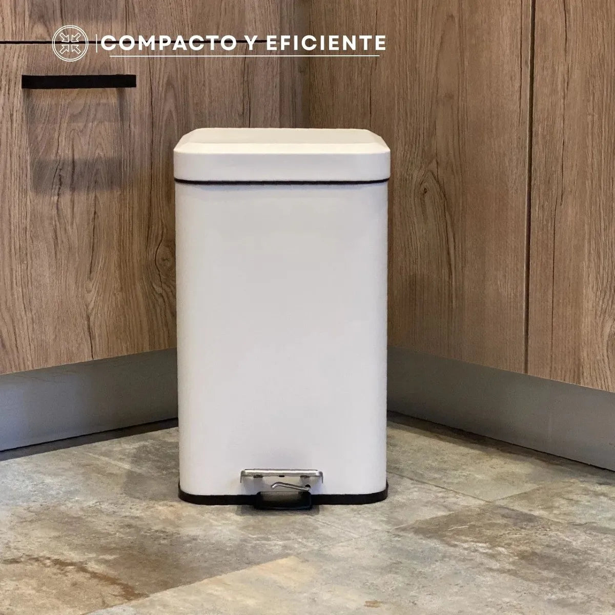 Papelera Tacho De Basura Cuadrado Blanco Acero A Pedal 3 Lts Blanco