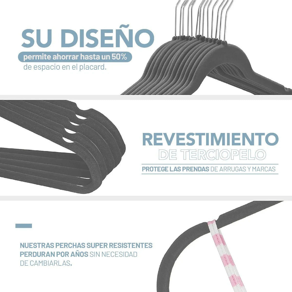 Perchas Terciopelo Kids Gris Niños Antideslizante X 50 Unidades