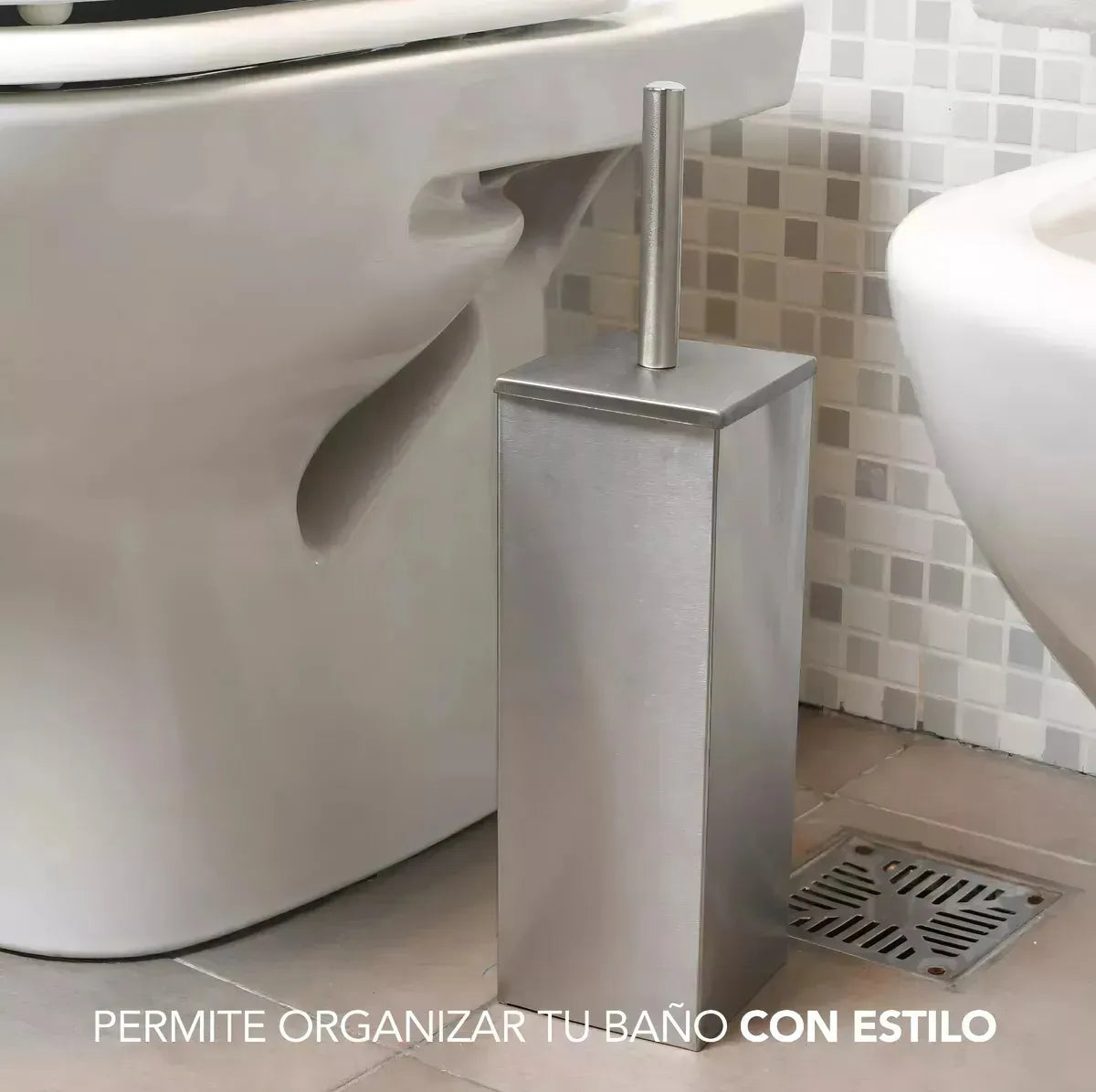 Set De Baño Papelera Tacho De Basura 6 Lts + Escobilla Inox Plateado
