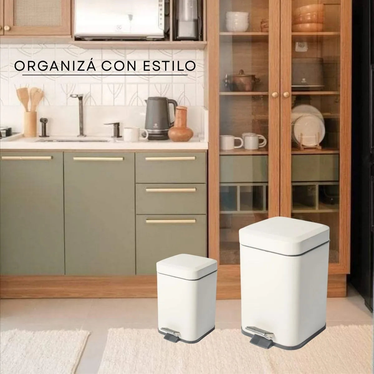 Papelera Tacho De Basura Cuadrado Blanco Acero A Pedal 3 Lts Blanco