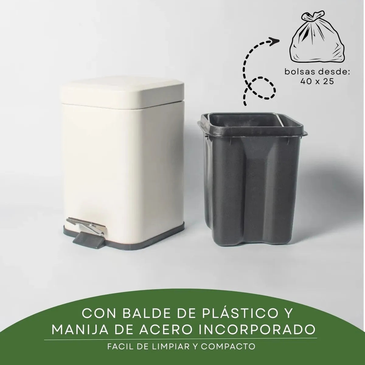 Papelera Tacho De Basura Cuadrado Blanco Acero A Pedal 3 Lts Blanco