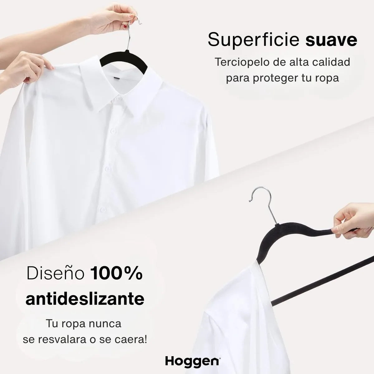 Perchas Terciopelo Adultos Antideslizante Negras X 10 Unidades