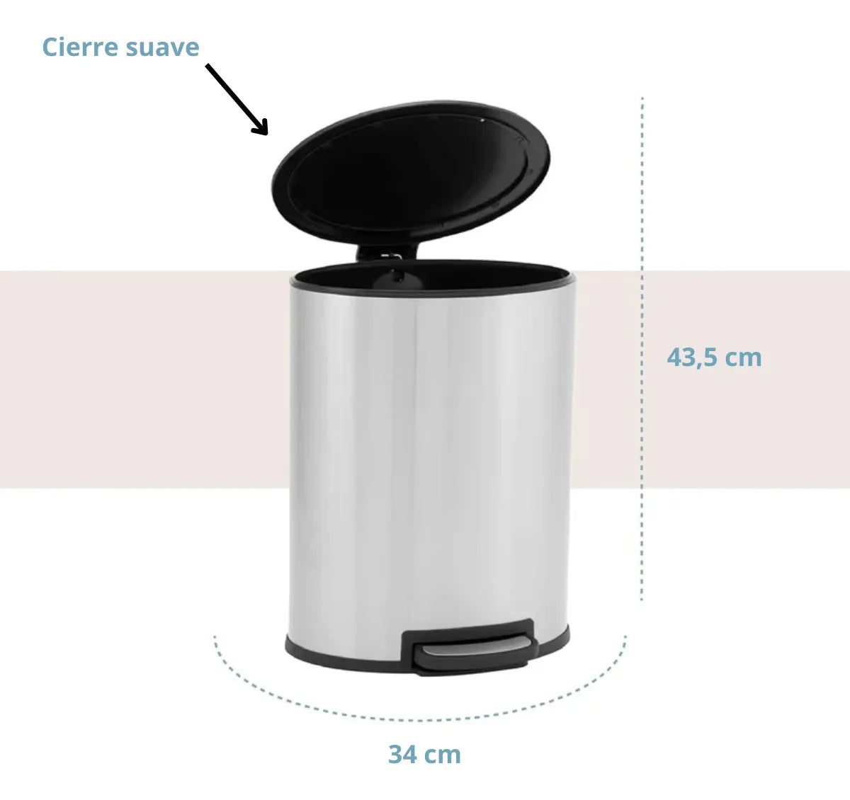 Cesto De Residuos A Pedal Ovalado Acero Inoxidable 20 Lts Cierre Suave