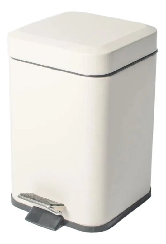 Papelera Tacho De Basura Cuadrado Blanco Acero A Pedal 3 Lts Blanco