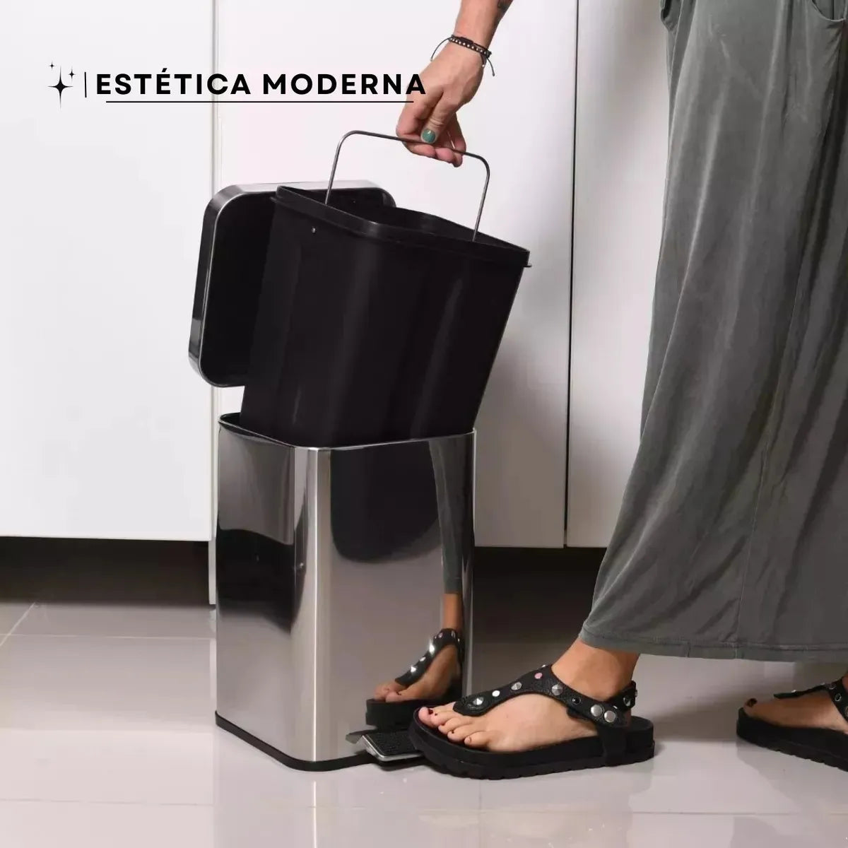Papelera Tacho De Basura Cuadrado Acero Inoxidable 20 Lts Plateado