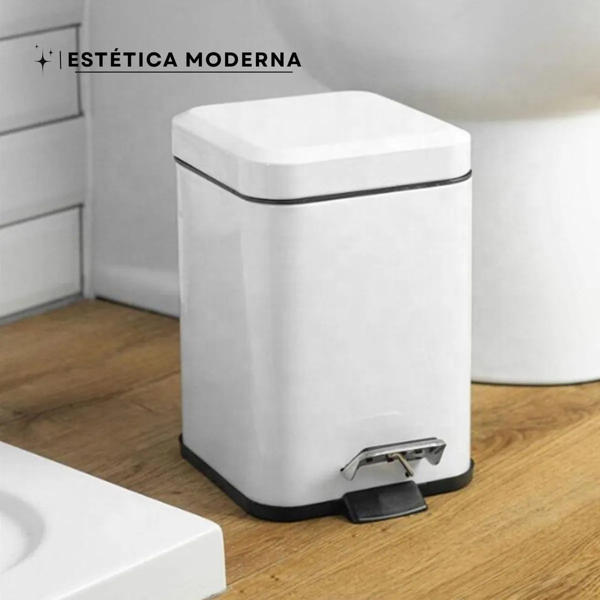 Papelera Tacho De Basura Cuadrado Blanco Acero A Pedal 3 Lts Blanco
