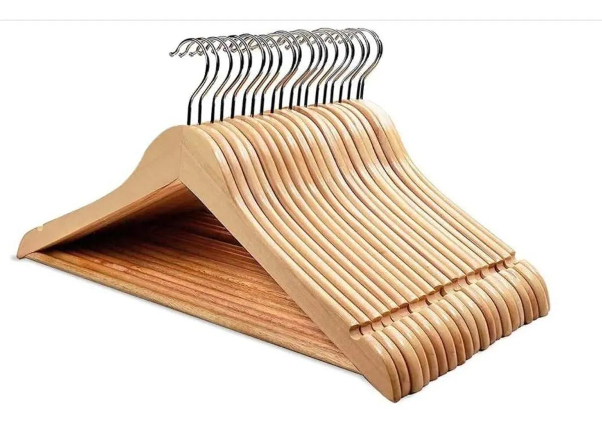 Perchas de Madera Natural x 20 Unidades
