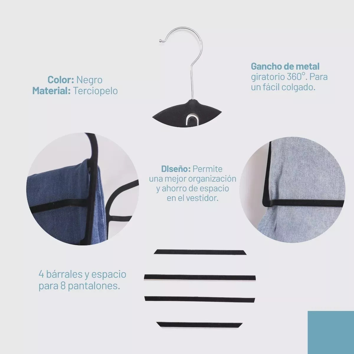 Percha terciopelo pantalonera negra