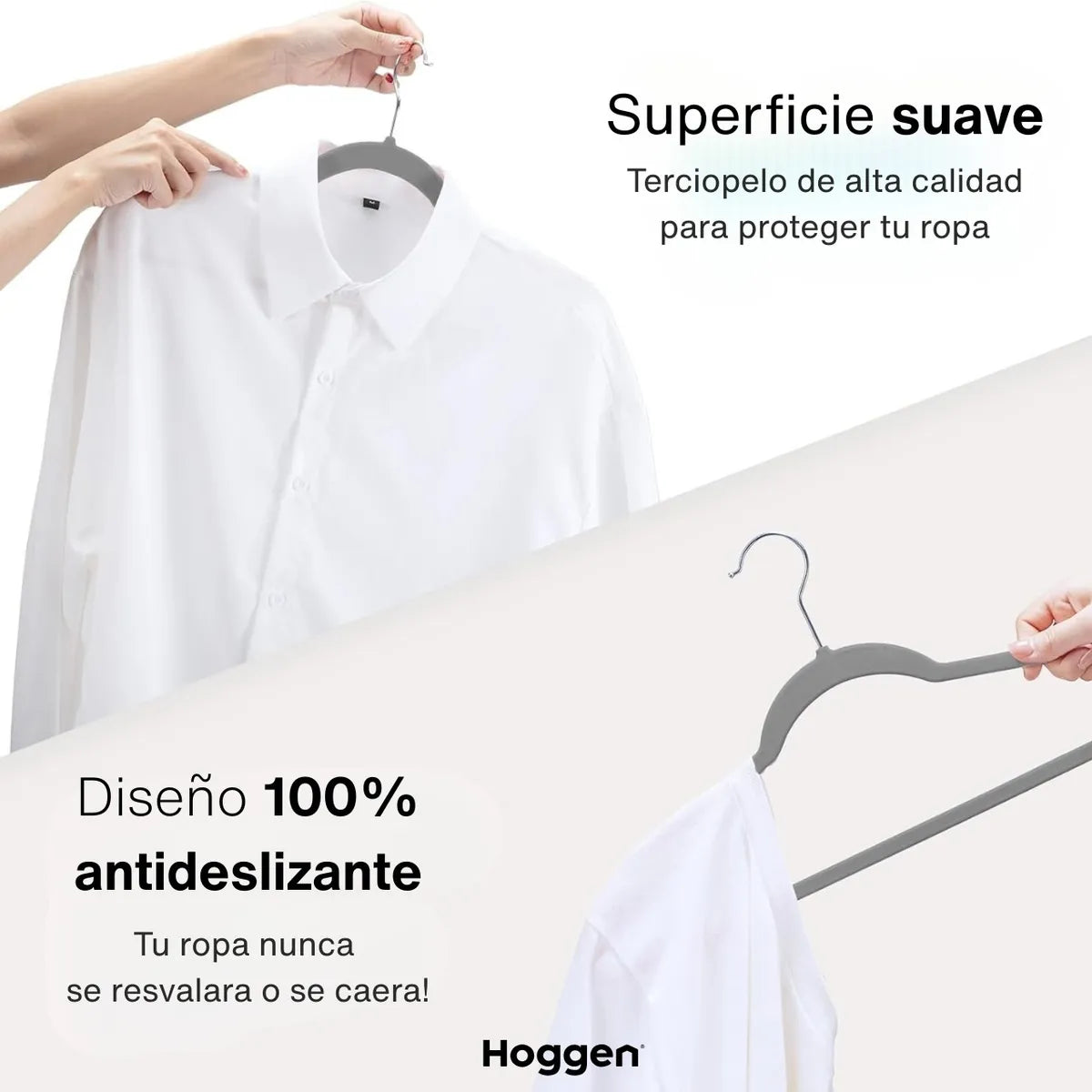 Perchas Terciopelo Adultos Antideslizante Gris X 20 Unidades