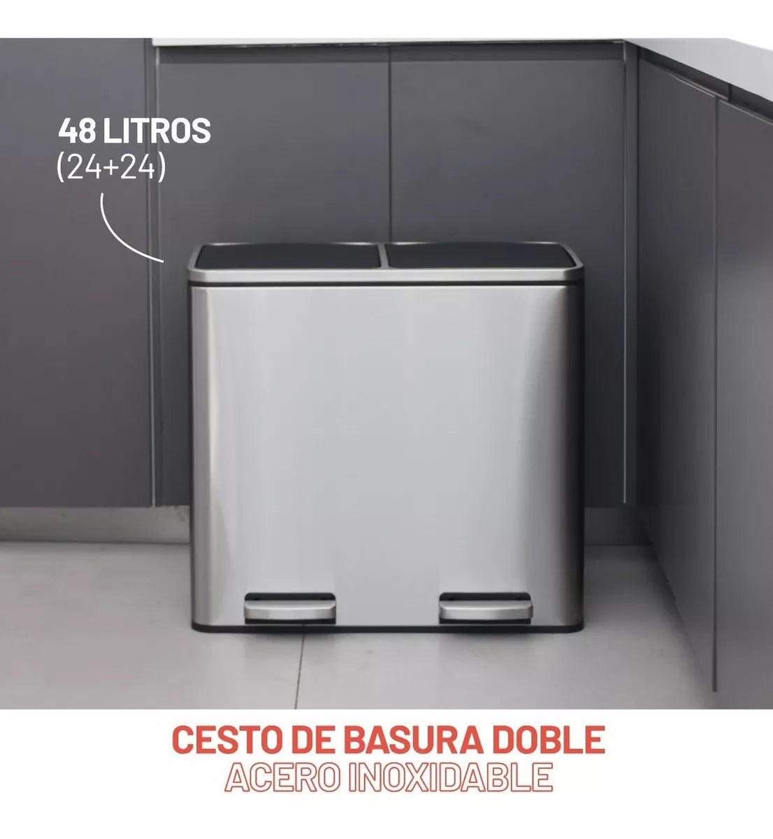 Cesto a pedal doble compartimento acero inoxidable 48 lts