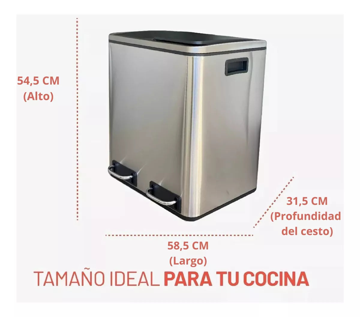 Cesto a pedal doble compartimento acero inoxidable 48 lts