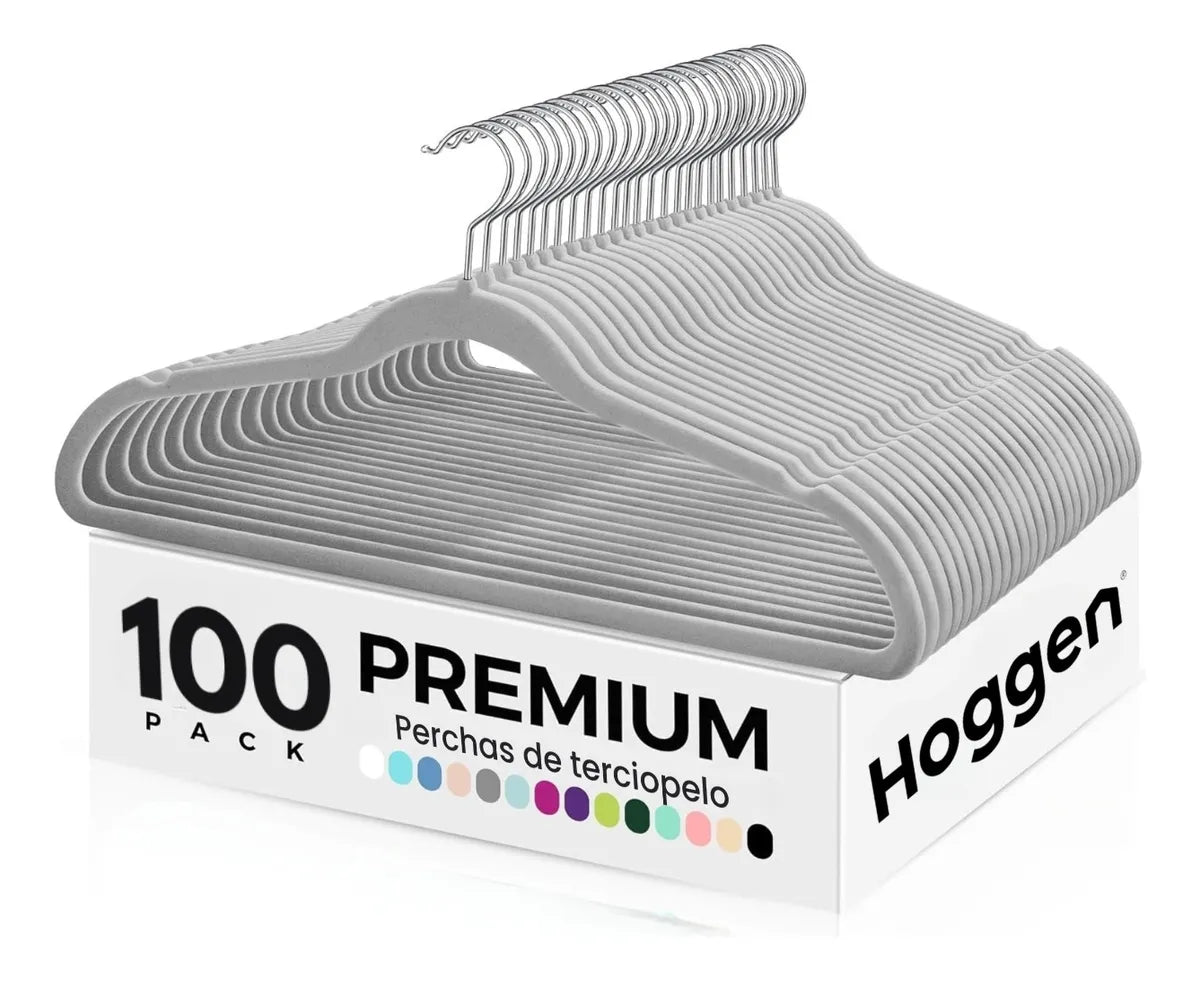 Perchas Terciopelo Adultos Antideslizante Gris X 100 Unidades