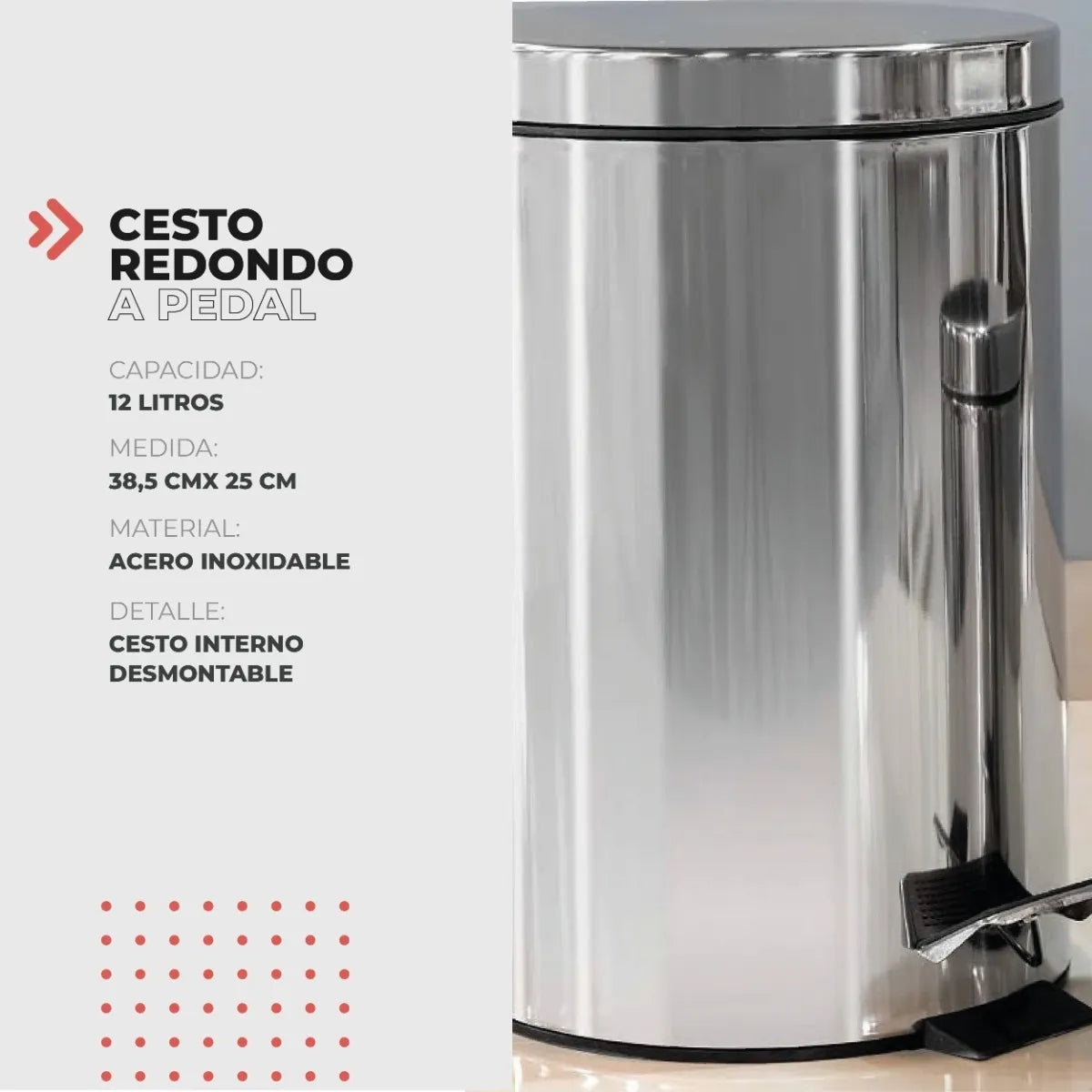 Papelera Con Pedal 12 Lts Acero Inox. Color Gris