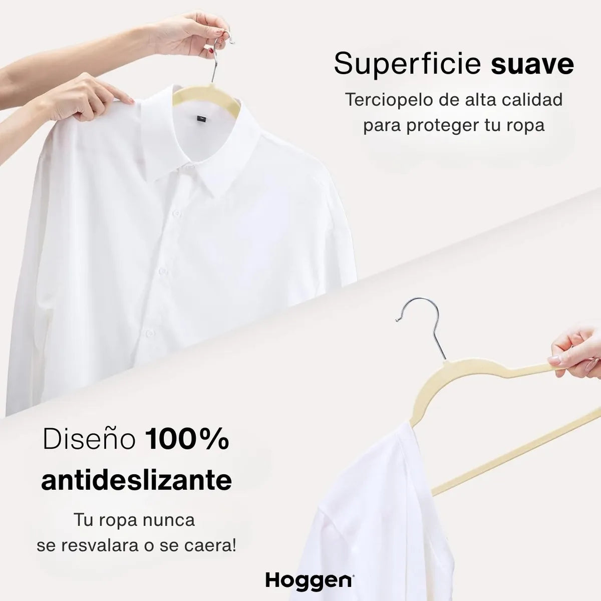 Perchas Terciopelo Adultos Antideslizante Beige X 20 Unidades