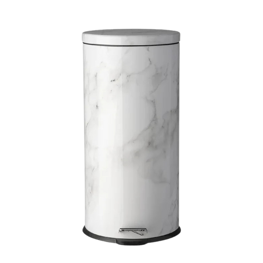 Papelera Tacho De Basura Pedal Baño Simil Marmol 30 Lts Blanco