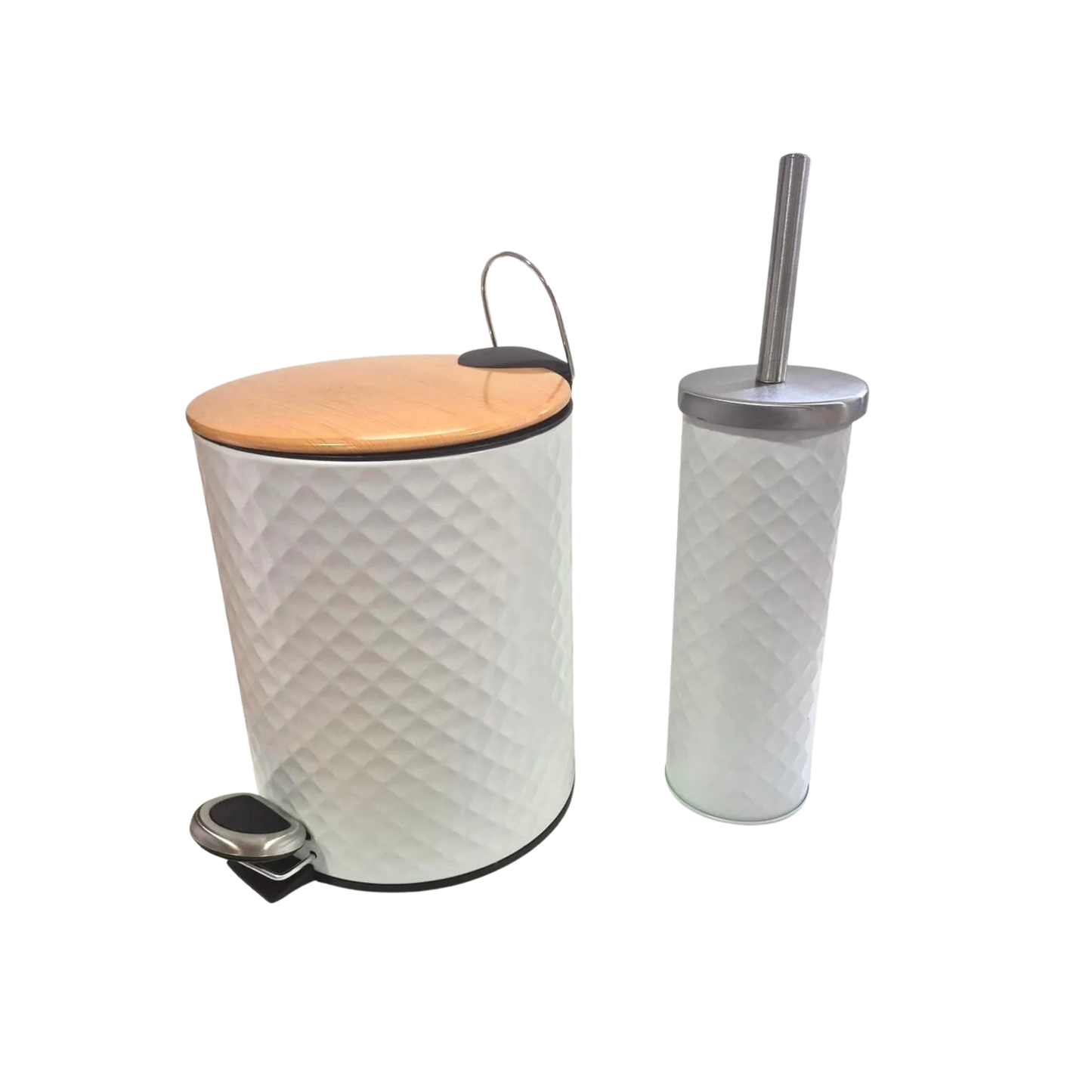 Set De Baño Papelera Tacho De Basura 5lts Y Escobilla Cepilo Blanco Texturado