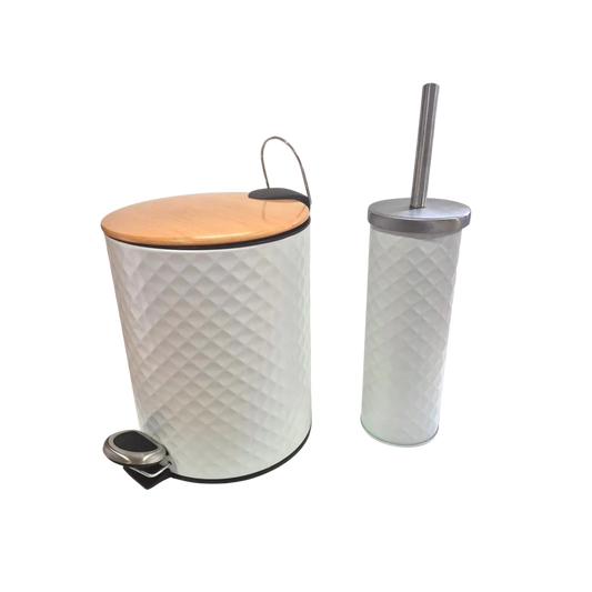 Set De Baño Papelera Tacho De Basura 5lts Y Escobilla Cepilo Blanco Texturado