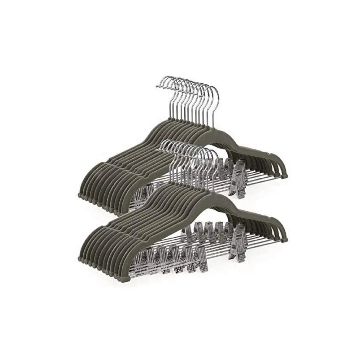 Perchas Terciopelo Adultos Gris con Clip x 10 unidades