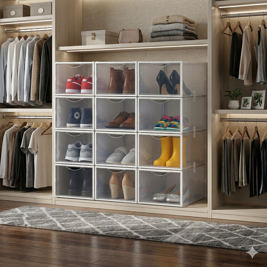 Caja Organizadora Para Zapatos por 12 Unidades con Apertura Frontal Vertical
