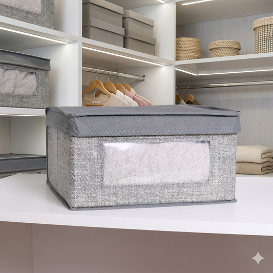 Caja Organizadora De Tela Con Tapa Plegable Gris