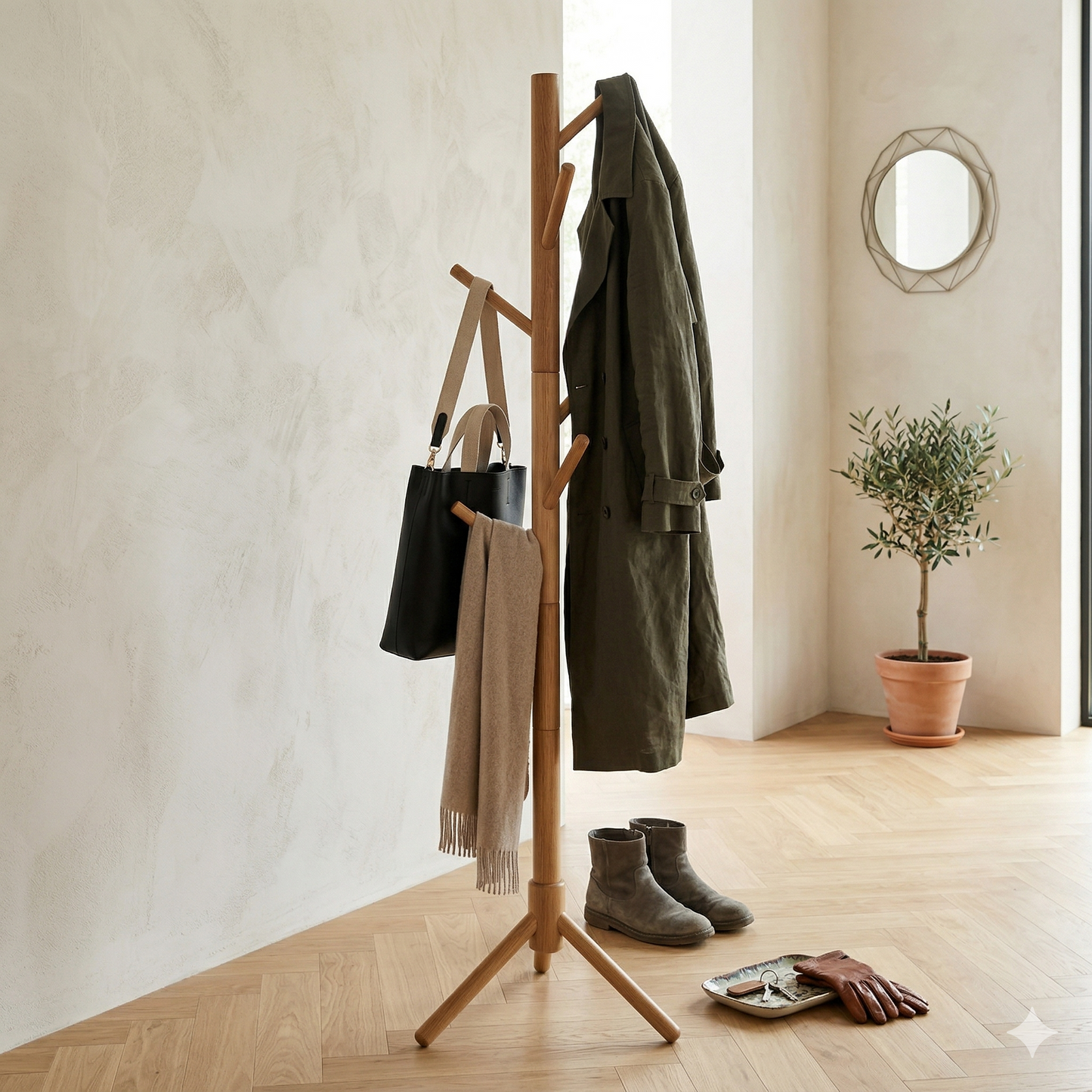 Perchero de Pie Madera Natural Moderno Nórdico Premium