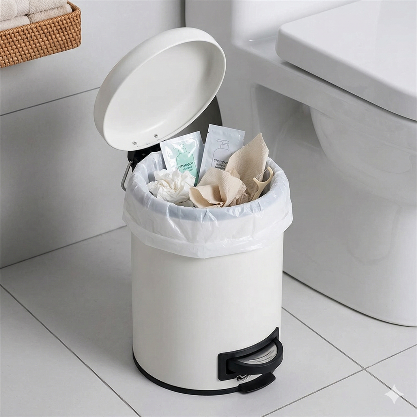 Cesto de Basura Redondo Acero Inoxidable Blanco 3 Lts