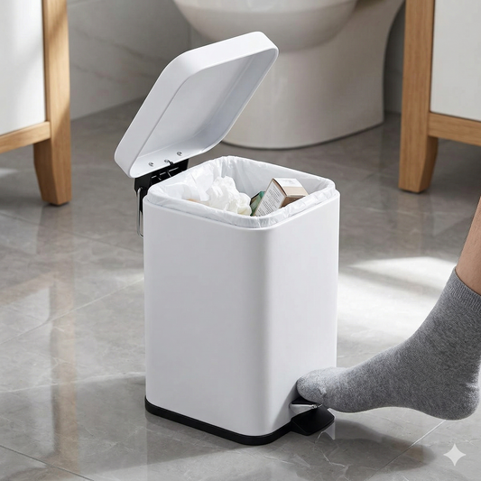 Cesto De Basura Cuadrado Blanco Acero Inoxidable 3 Lts