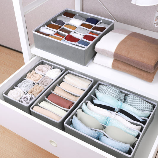 Set de Organizador De Ropa Interior Y Divisor De Cajones Set De 4 Color Gris