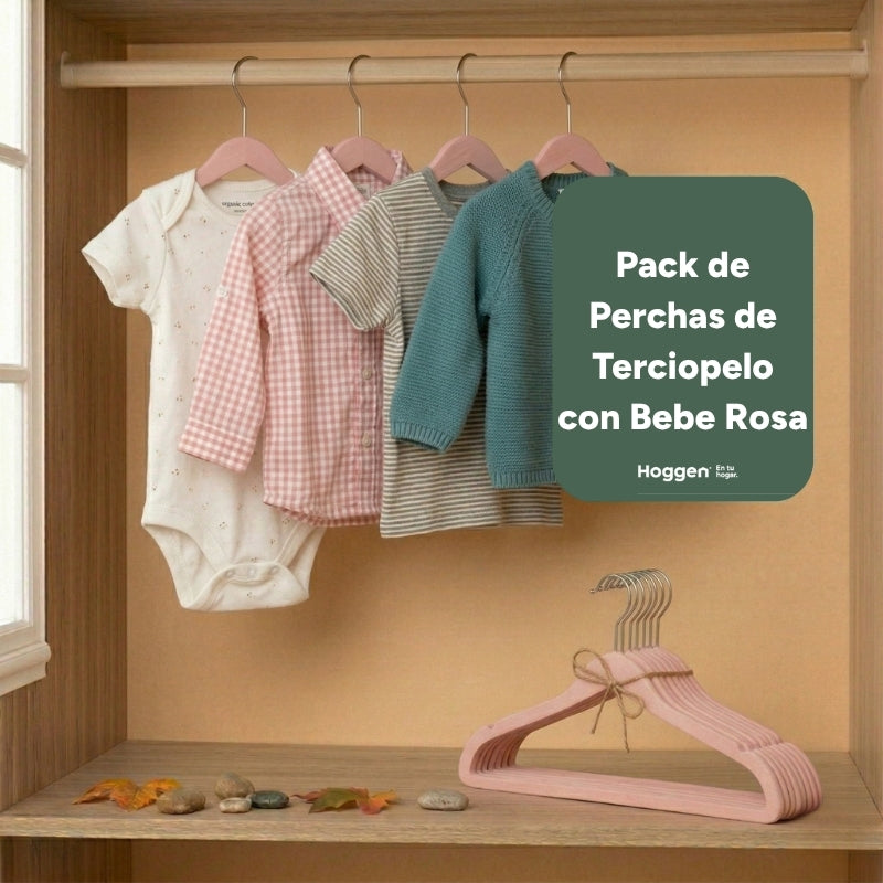 Perchas Terciopelo Rosa para Bebe X10 Unidades