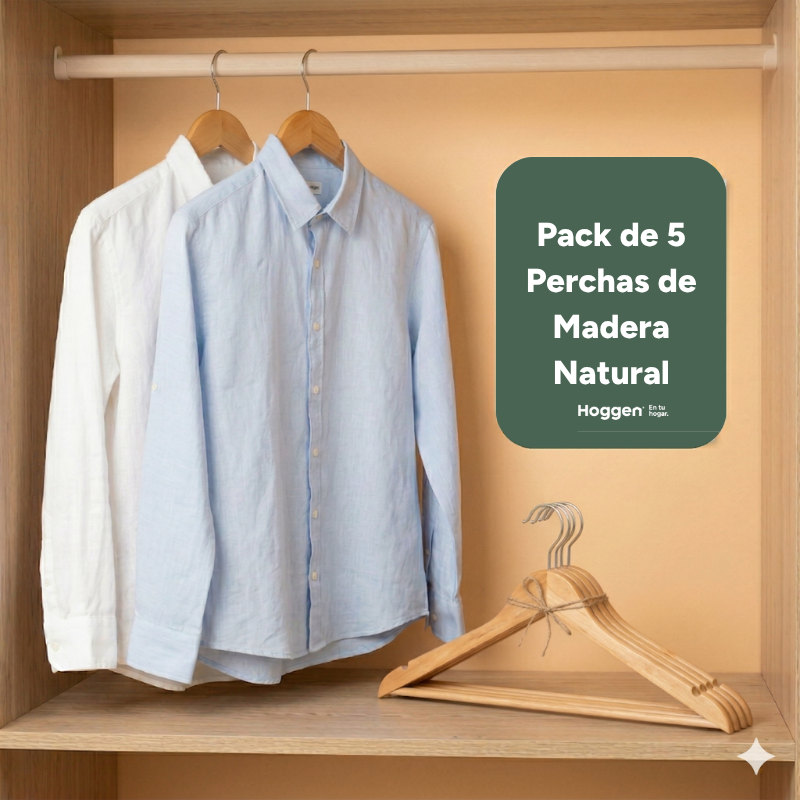 Perchas de Madera Natural x 5 Unidades