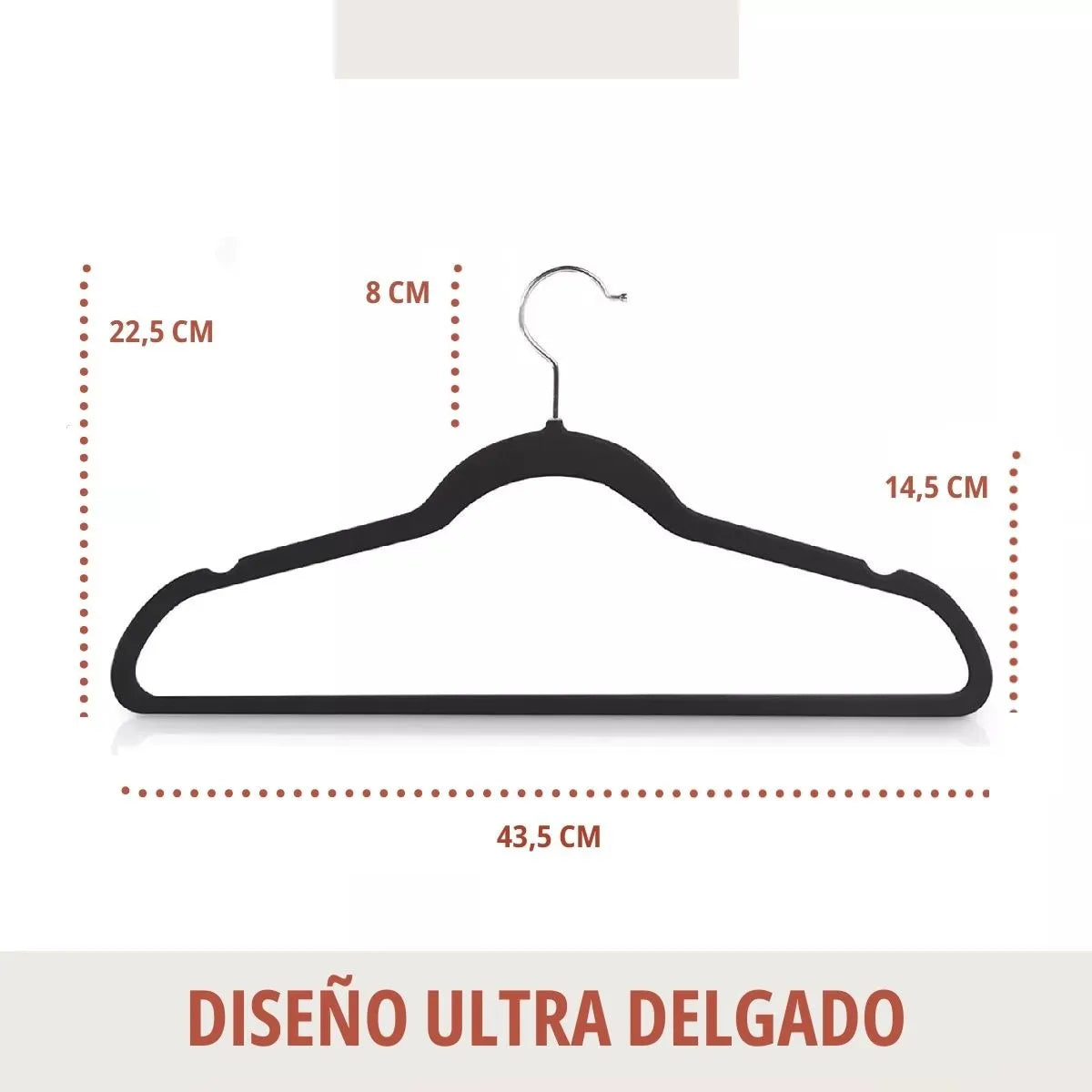 Perchas Terciopelo Adultos Antideslizante Negras X 10 Unidades