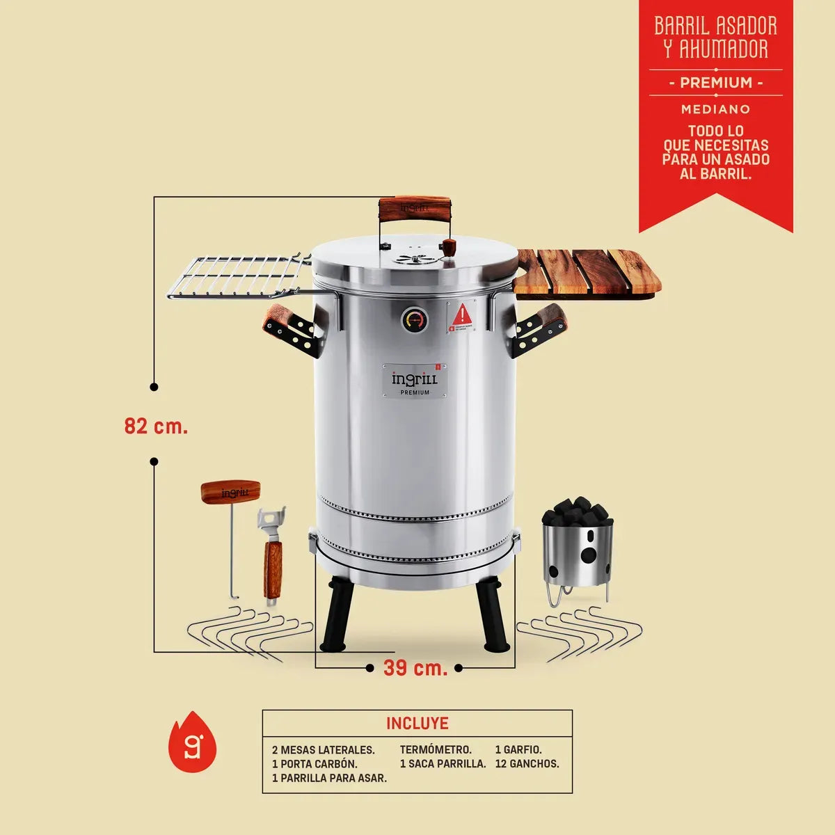 Asador Ahumador Barril Mediano Premium